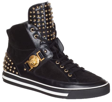 versace collection black leather men high top shoe|Versace shoes for men sneaker.